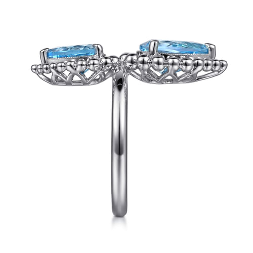925 Sterling Silver Pear Shape Blue Topaz Bujukan Ladys' Ring