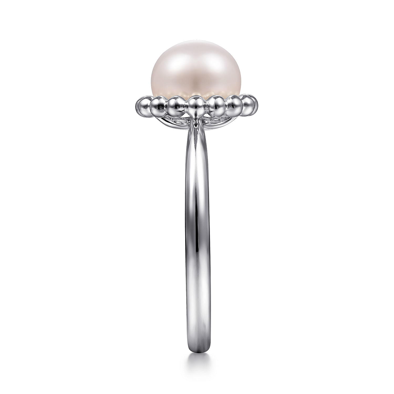 925 Sterling Silver Pearl Ring with Bujukan Beaded Halo