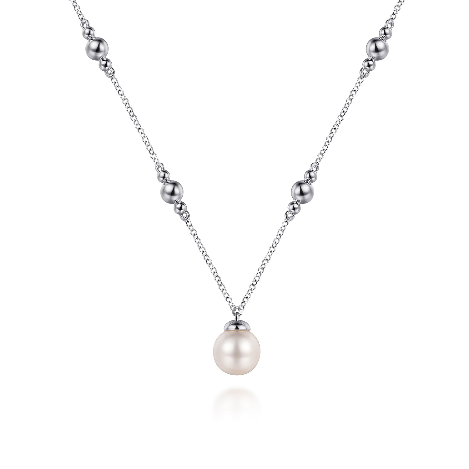 925 Sterling Silver Pearl and Bujukan Beads Station Necklace