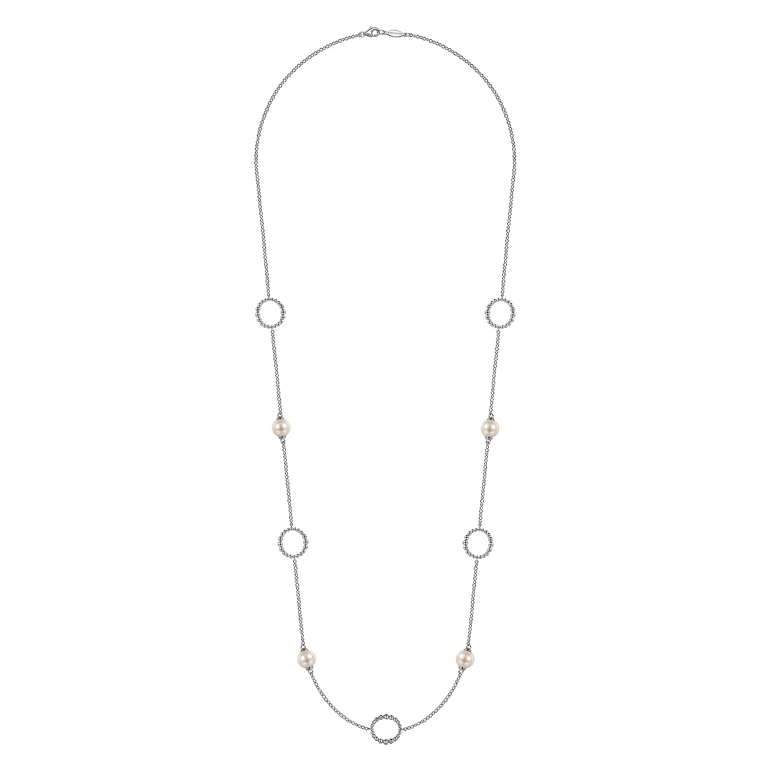925 Sterling Silver Pearl and Open Circle Station Necklace