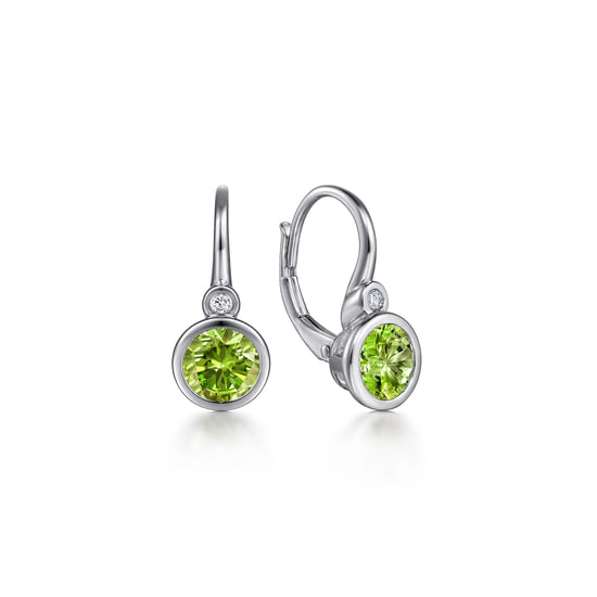 Gabriel - 925 Sterling Silver Peridot and Diamond Leverback Earrings
