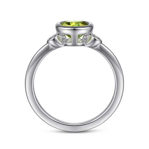 925 Sterling Silver Peridot and Diamond Ring