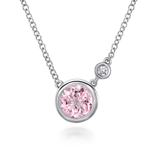 925 Sterling Silver Pink Cubic Zirconia and Diamond Pendant Necklace