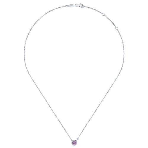 925 Sterling Silver Pink Cubic Zirconia and Diamond Pendant Necklace