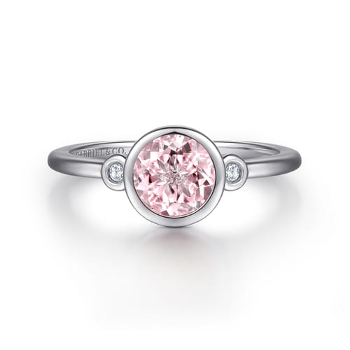 925 Sterling Silver Pink Cubic Zirconia and Diamond Ring