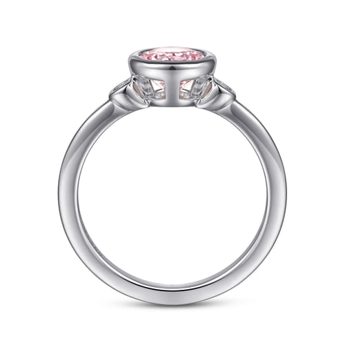 925 Sterling Silver Pink Cubic Zirconia and Diamond Ring