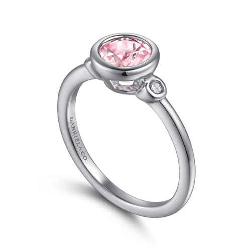 925 Sterling Silver Pink Cubic Zirconia and Diamond Ring