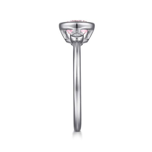 925 Sterling Silver Pink Cubic Zirconia and Diamond Ring