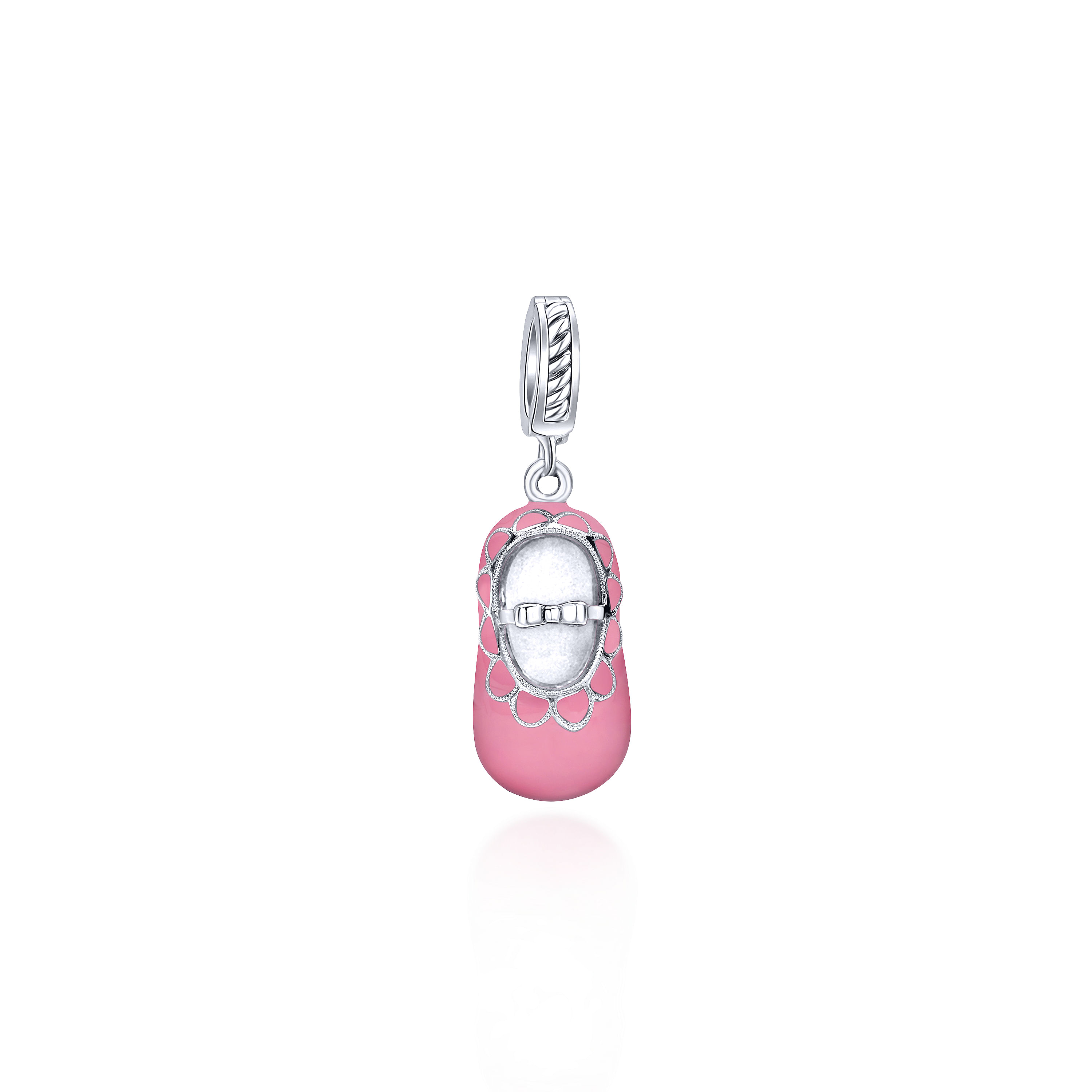 925 Sterling Silver Pink Enamel Baby Shoe Charm Pendant