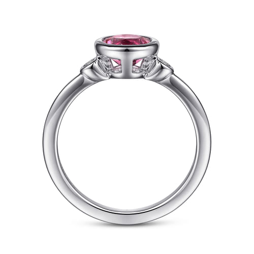 925 Sterling Silver Pink Tourmaline and Diamond Ladies Ring