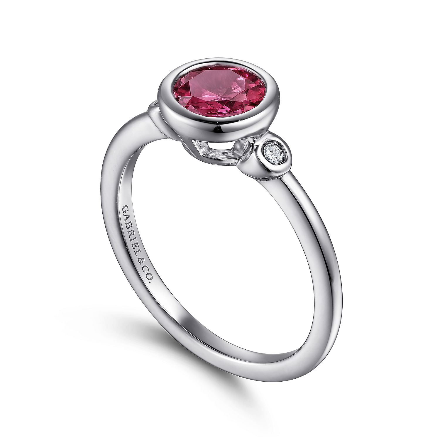 925 Sterling Silver Pink Tourmaline and Diamond Ladies Ring