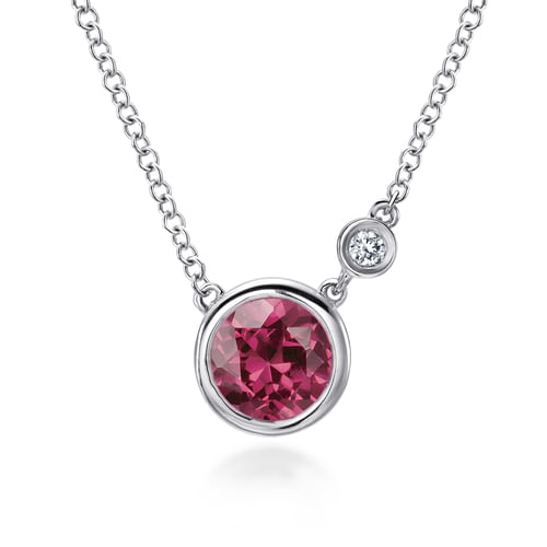 925 Sterling Silver Pink Tourmaline and Diamond Pendant Necklace 