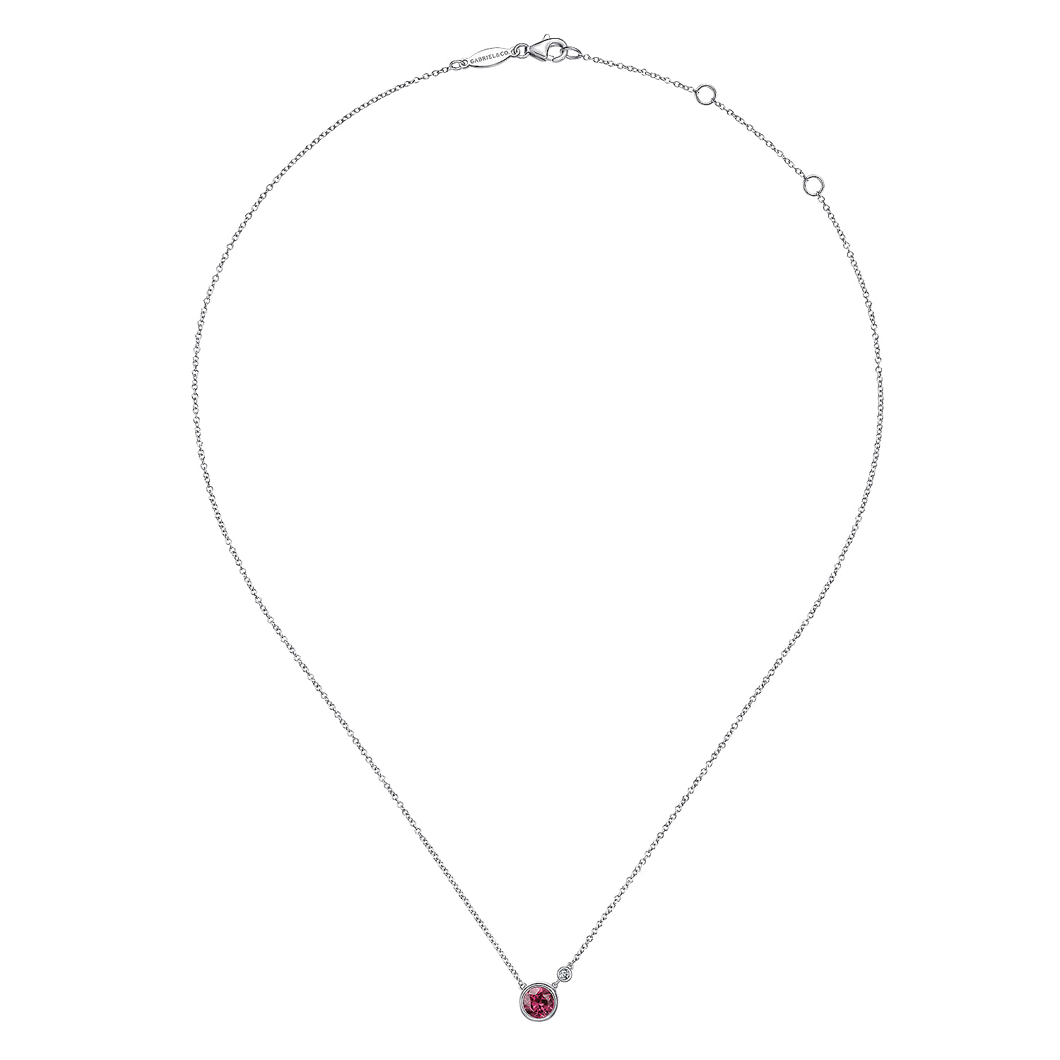 925 Sterling Silver Pink Tourmaline and Diamond Pendant Necklace 
