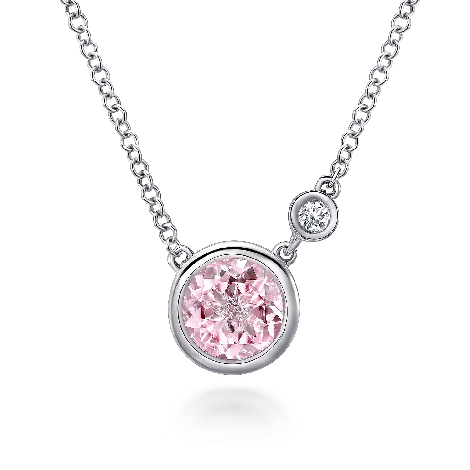 Gabriel - 925 Sterling Silver Pink Zircon and Diamond Pendant Necklace