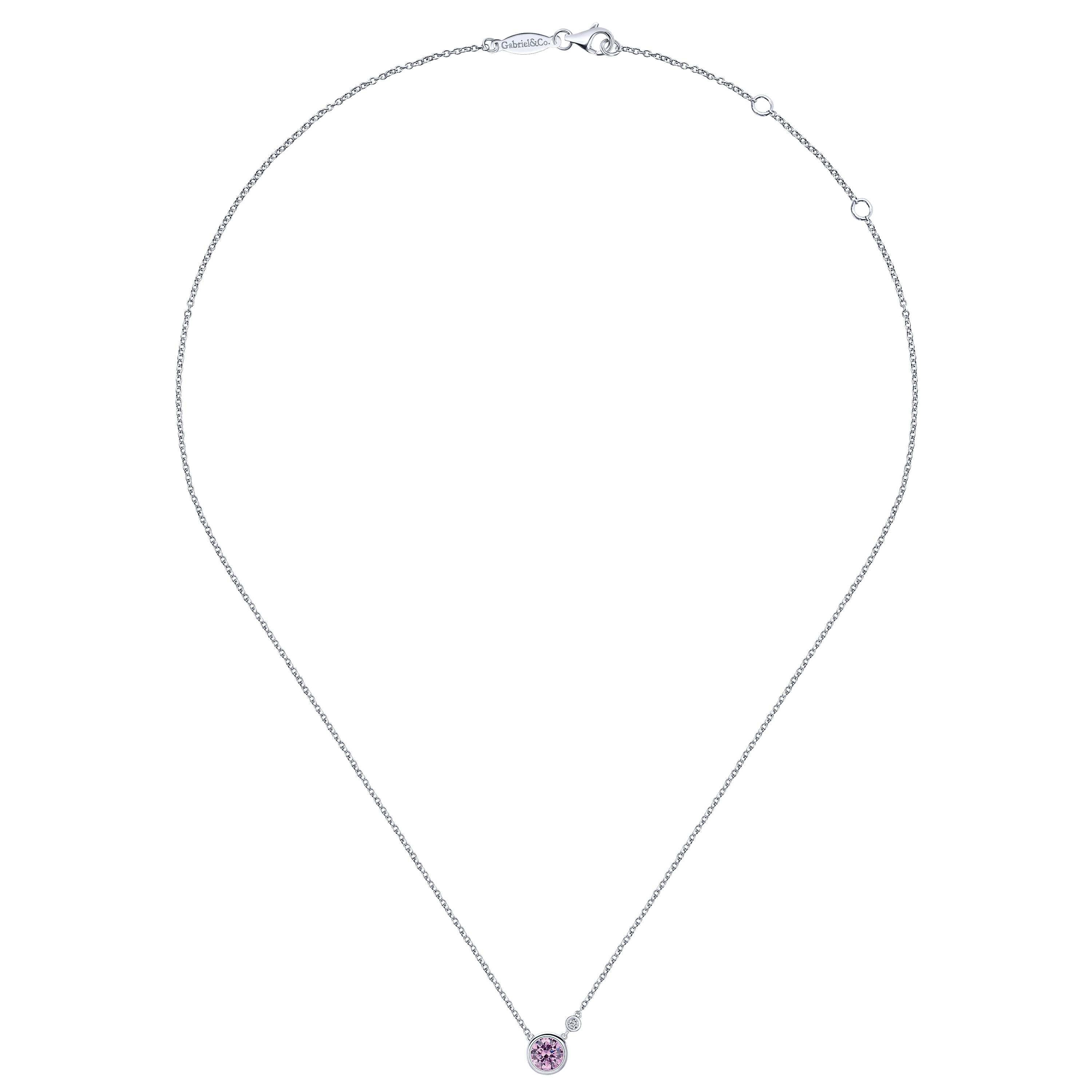 925 Sterling Silver Pink Zircon and Diamond Pendant Necklace
