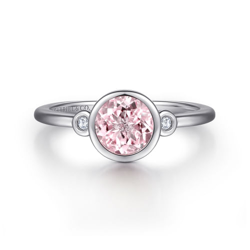 925 Sterling Silver Pink Zircon and Diamond Ring