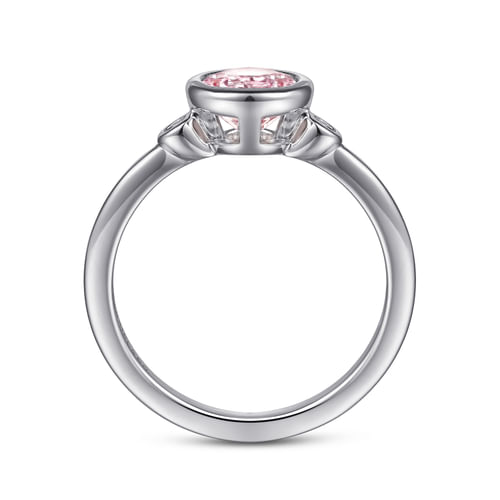 925 Sterling Silver Pink Zircon and Diamond Ring