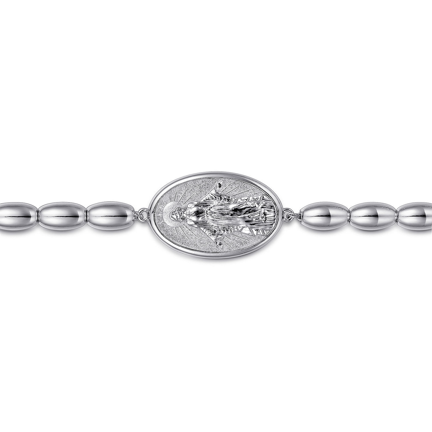 925 Sterling Silver Plain Oval Beads Saint Mens Bracelet
