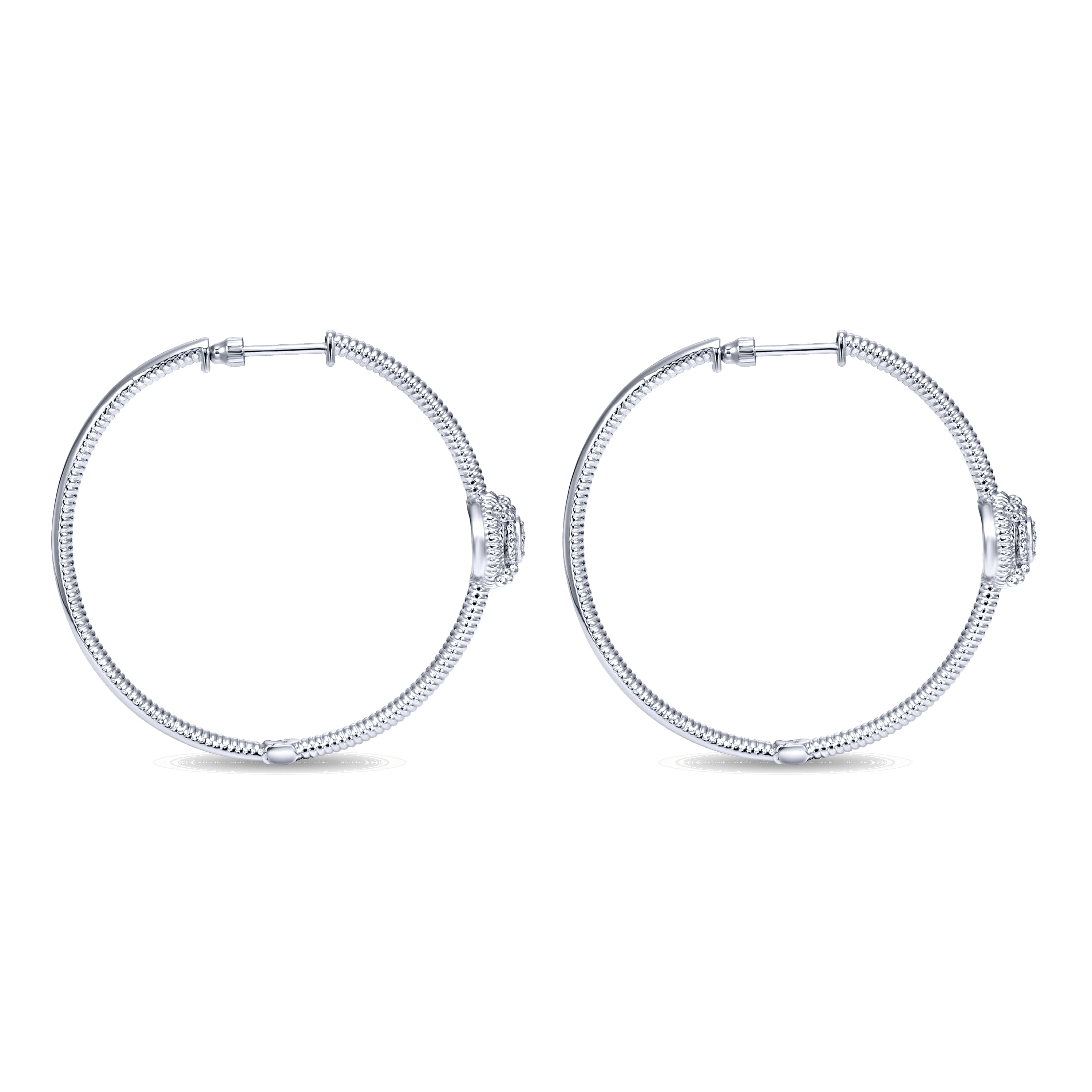 925 Sterling Silver Prong Set 40mm Round Classic Diamond Hoop Earrings