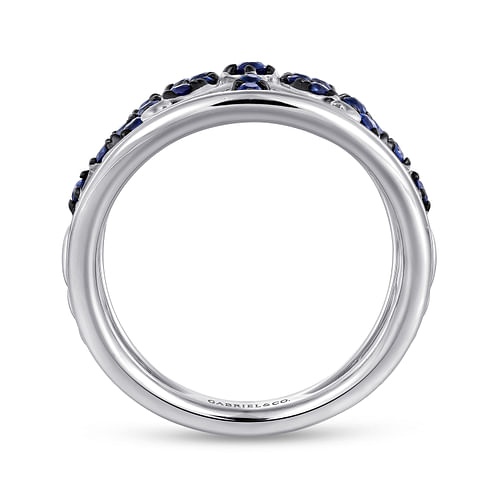 925 Sterling Silver Ring with Floral Sapphire Motif