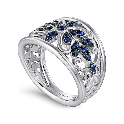 925 Sterling Silver Ring with Floral Sapphire Motif