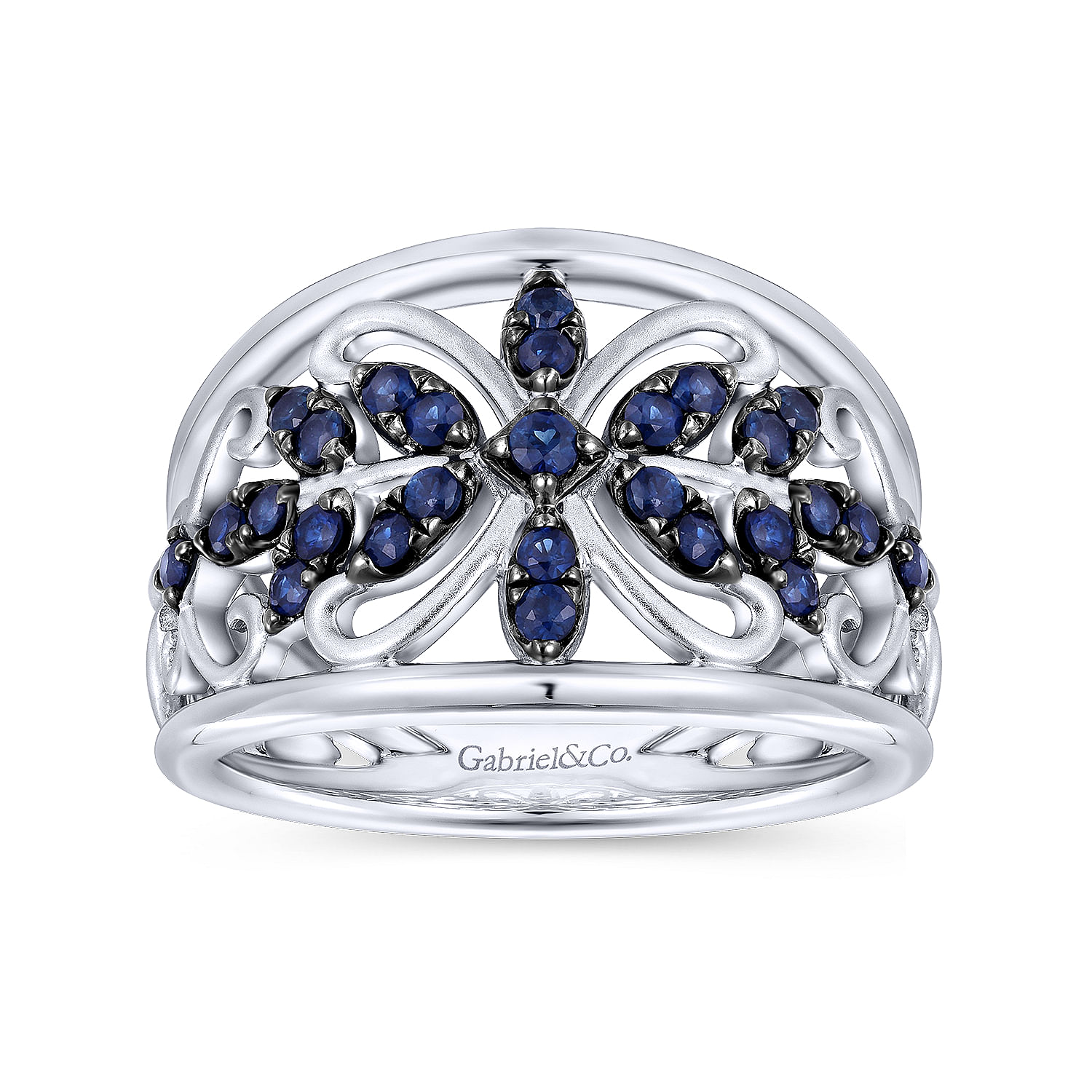 925 Sterling Silver Ring with Floral Sapphire Motif