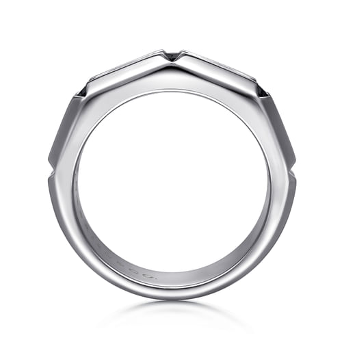 925 Sterling Silver Ring with Princess Cut Black Spinel Stations in Horizontal Brush Finish