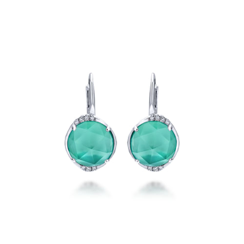 925 Sterling Silver Rock Crystal & Green Onyx Diamond Drop Earrings