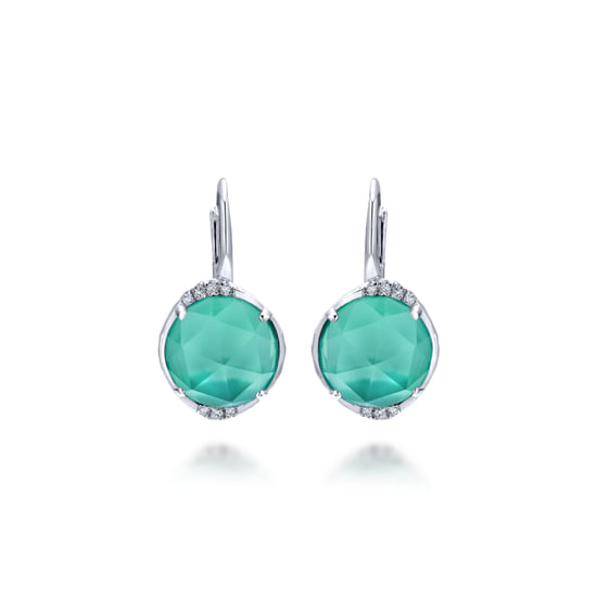 Gabriel - 925 Sterling Silver Rock Crystal & Green Onyx Diamond Drop Earrings