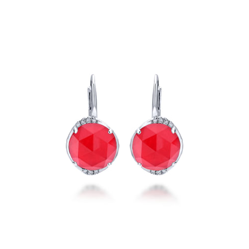 925 Sterling Silver Rock Crystal & Red Jade Diamond Drop Earrings