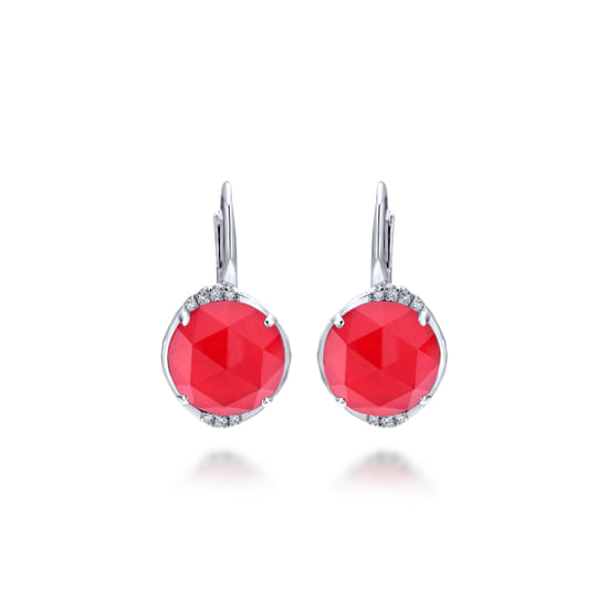 Gabriel - 925 Sterling Silver Rock Crystal & Red Jade Diamond Drop Earrings
