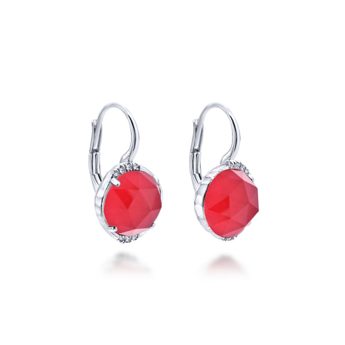 925 Sterling Silver Rock Crystal & Red Jade Diamond Drop Earrings