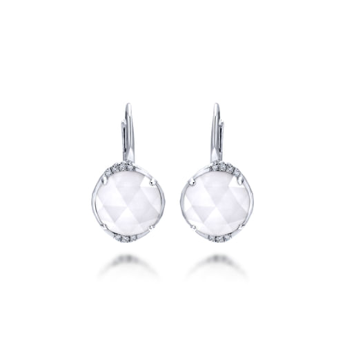 925 Sterling Silver Rock Crystal & White Agate Diamond Drop Earrings