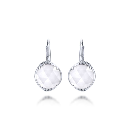 Gabriel - 925 Sterling Silver Rock Crystal & White Agate Diamond Drop Earrings