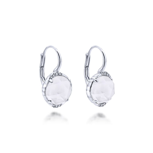 925 Sterling Silver Rock Crystal & White Agate Diamond Drop Earrings