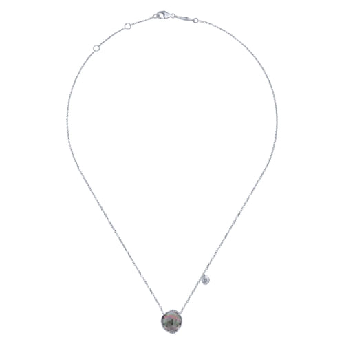 925 Sterling Silver Rock Crystal/Black MOP and Diamond Pendant Necklace