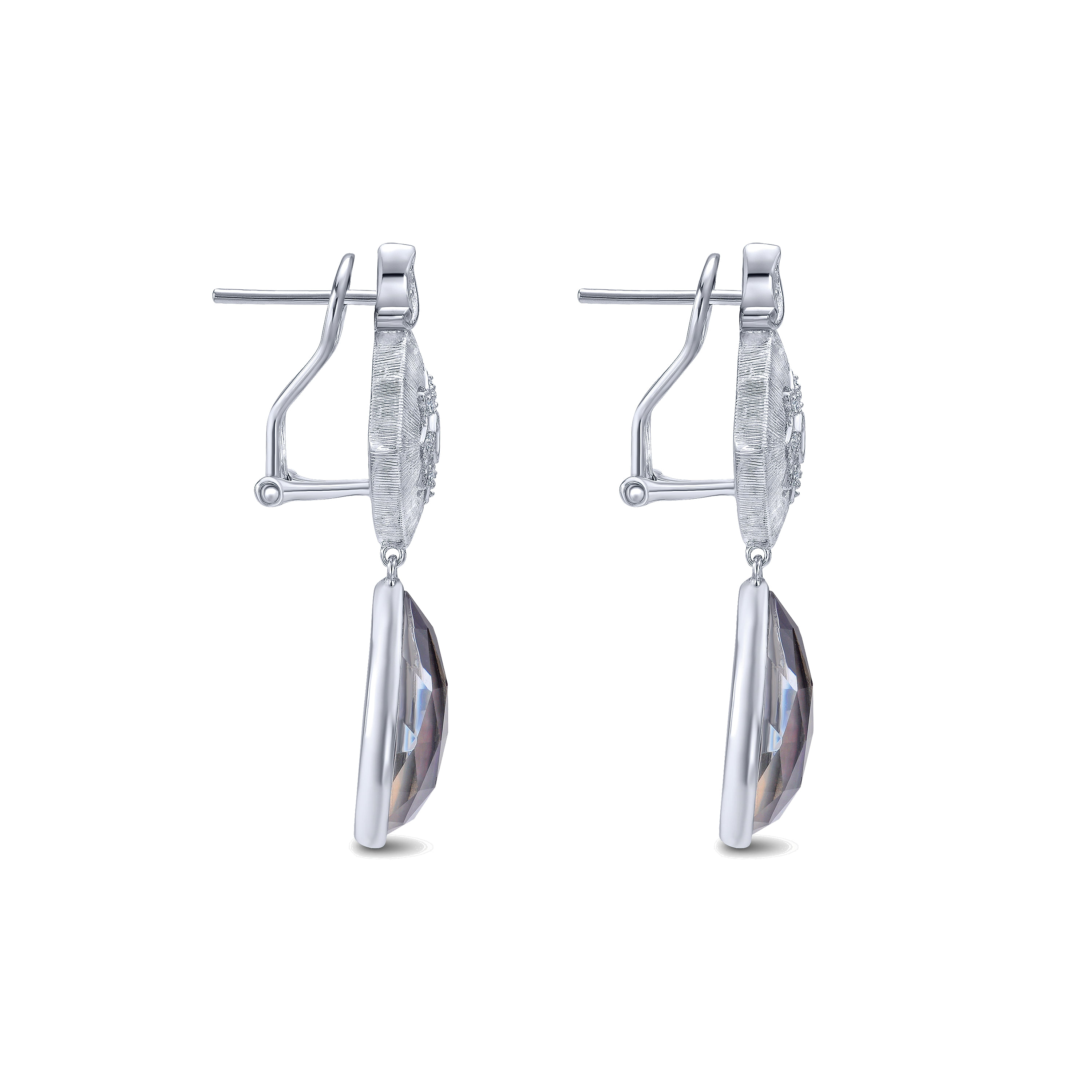 925 Sterling Silver Rock Crystal/Black MOP and White Sapphire Stud Earrings