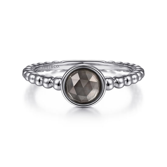 Gabriel - 925 Sterling Silver Rock Crystal& Black Mother of Pearl Bujukan Ring