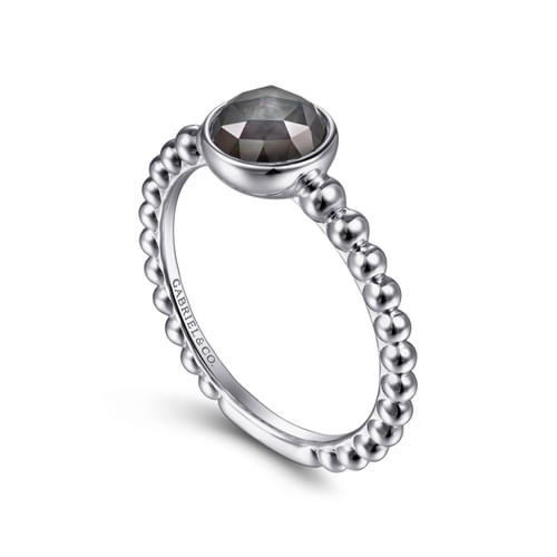 925 Sterling Silver Rock Crystal& Black Mother of Pearl Bujukan Ring