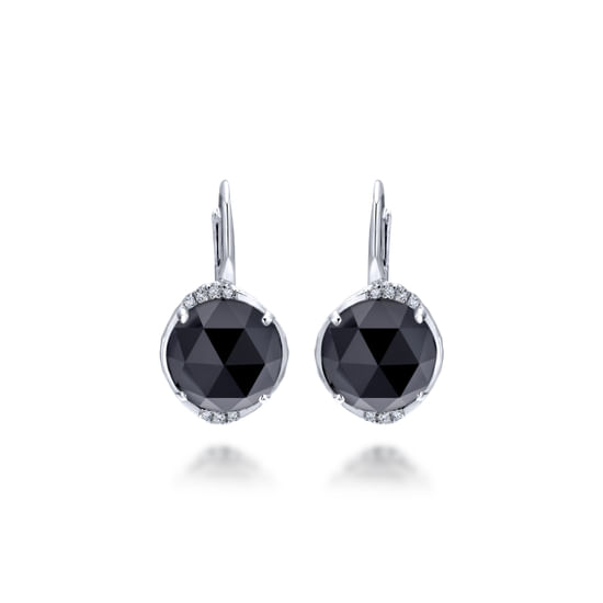 Gabriel - 925 Sterling Silver Rock Crystal/Black Onyx Diamond Drop Earrings