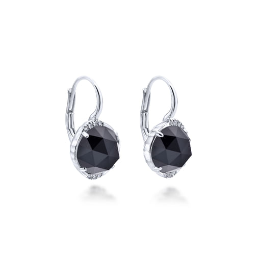 925 Sterling Silver Rock Crystal/Black Onyx Diamond Drop Earrings