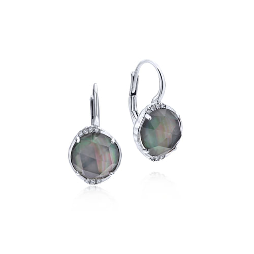 925 Sterling Silver Rock Crystal/Black Pearl Diamond Drop Earrings