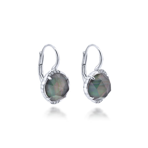 925 Sterling Silver Rock Crystal/Black Pearl Diamond Drop Earrings