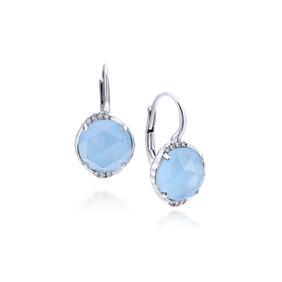 Gabriel - 925 Sterling Silver Rock Crystal/Blue Jade Diamond Drop Earrings