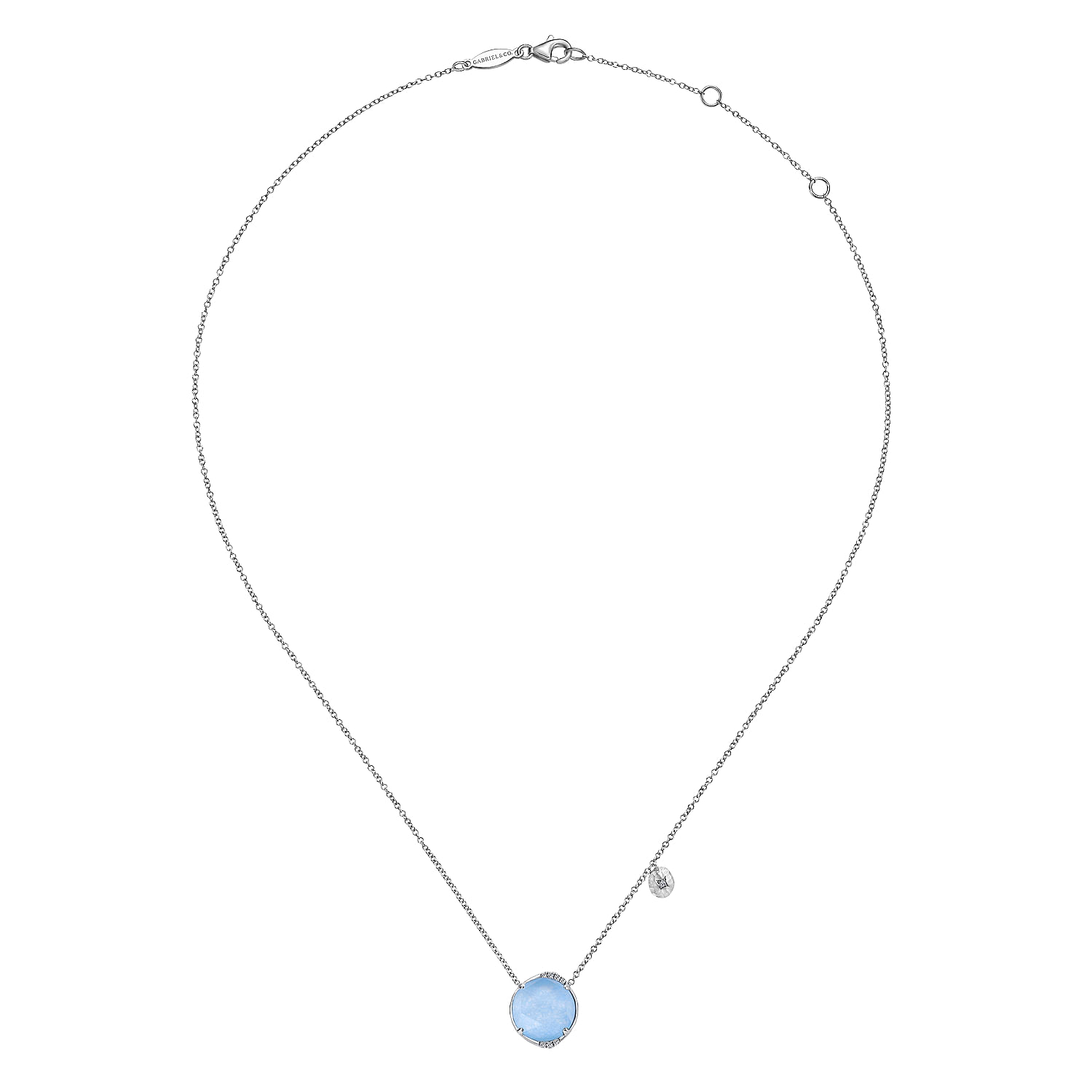 925 Sterling Silver Rock Crystal/Blue Jade and Diamond Pendant Necklace