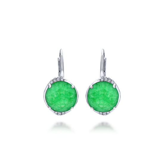 Gabriel - 925 Sterling Silver Rock Crystal/Green Jade Diamond Drop Earrings