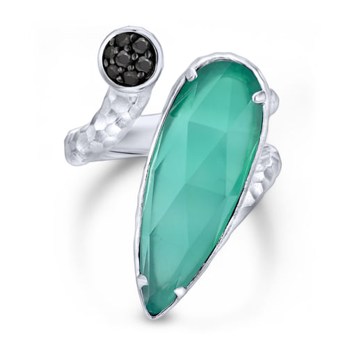 925 Sterling Silver Rock Crystal/Green Onyx Elongated Pear and  Ring