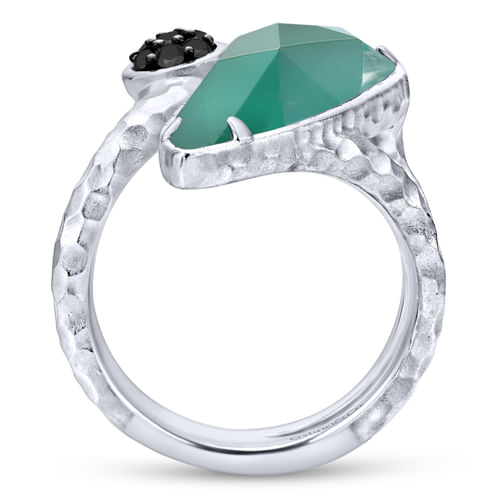 925 Sterling Silver Rock Crystal/Green Onyx Elongated Pear and  Ring