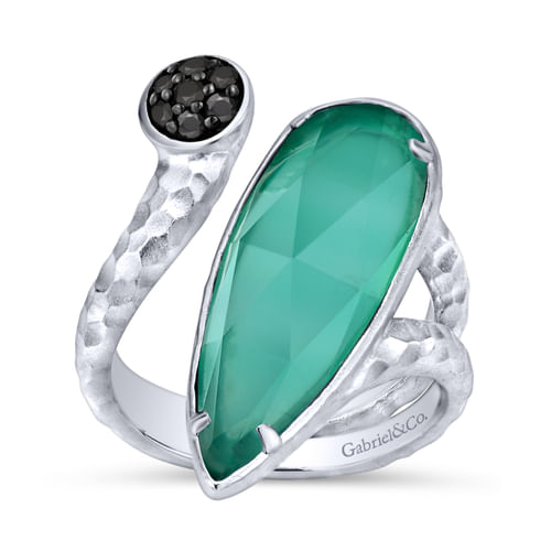 925 Sterling Silver Rock Crystal/Green Onyx Elongated Pear and  Ring