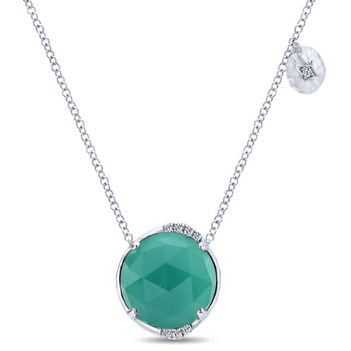 925 Sterling Silver Rock Crystal/Green Onyx and Diamond Necklace